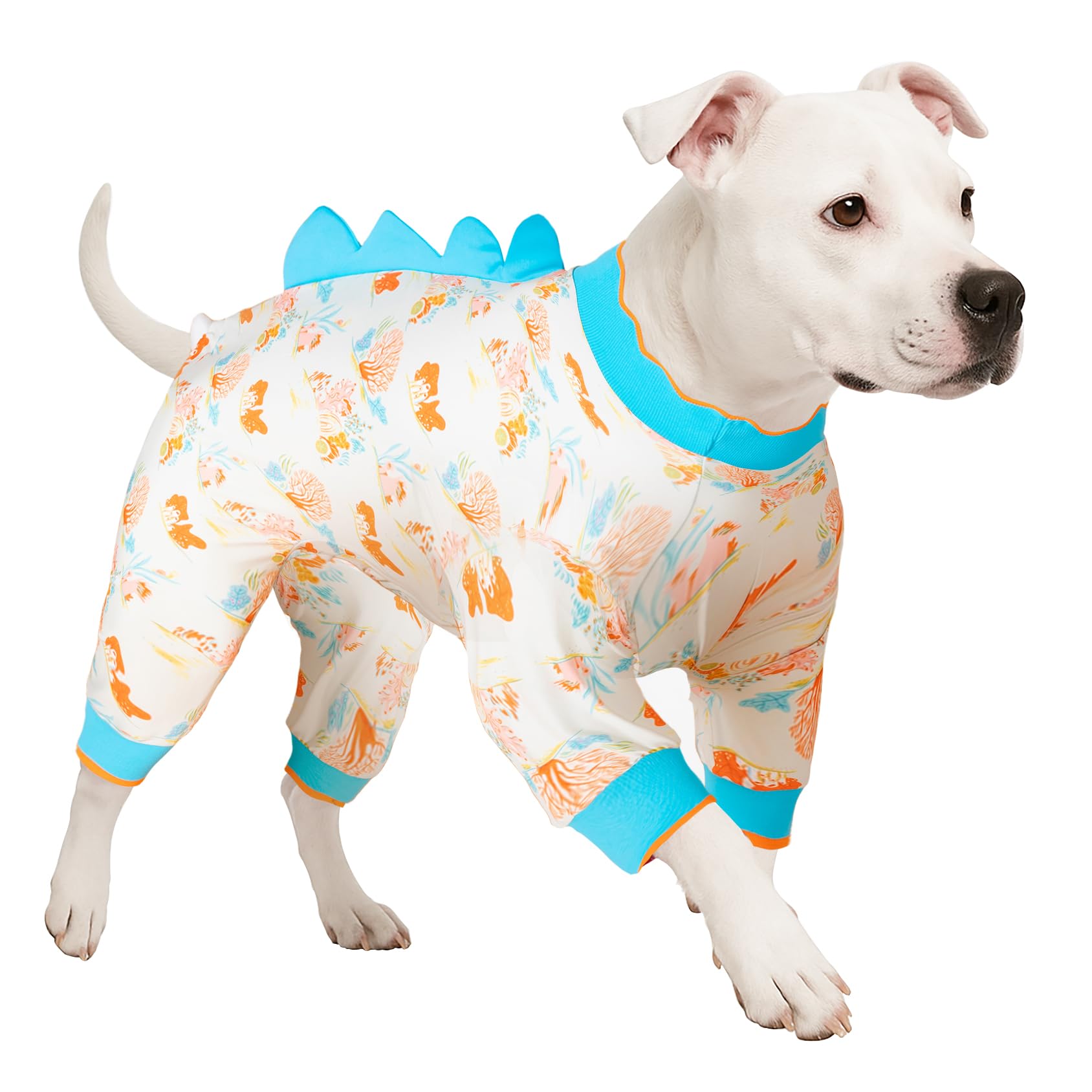 LovinPet Big Dog Jammies, Large Dog Pajamas, Anti Licking Shirt Lightweight Coral Peach Print, UV Protection Shirt, Easy to Wear Adorable Dog Onesie,