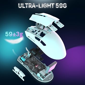ATTACK SHARK X11 59g Lightweight Wireless Gaming Mouse,RGB Magnetic Charging Dock,PixArt PAW3311 Gaming Sensor,Tri-Mode-BT/2.4G Wireless/Wired Mouse,22000 DPI,5 Programmable Buttons for Pc/Mac(White)