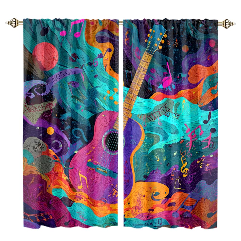 Rideaux occultants anti-lumière à motif notes de musique vintage pour chambre d'ado