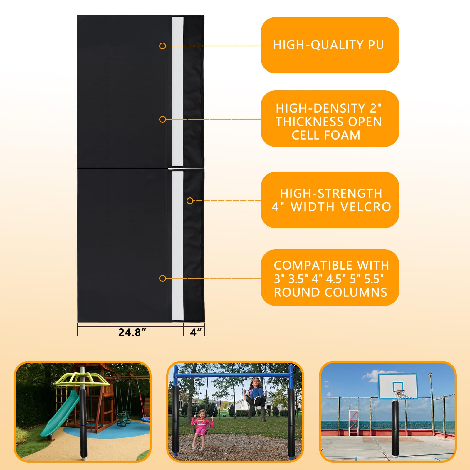 60 Inch Tall Round Pole Padding - Heavy Duty 2” Thick Foam Wrap Around Round and Square Post Pad for 3-4” Diameter Basketball Pole, Swing Pole, Electric Pole & More,Easy Install with Unique Design
