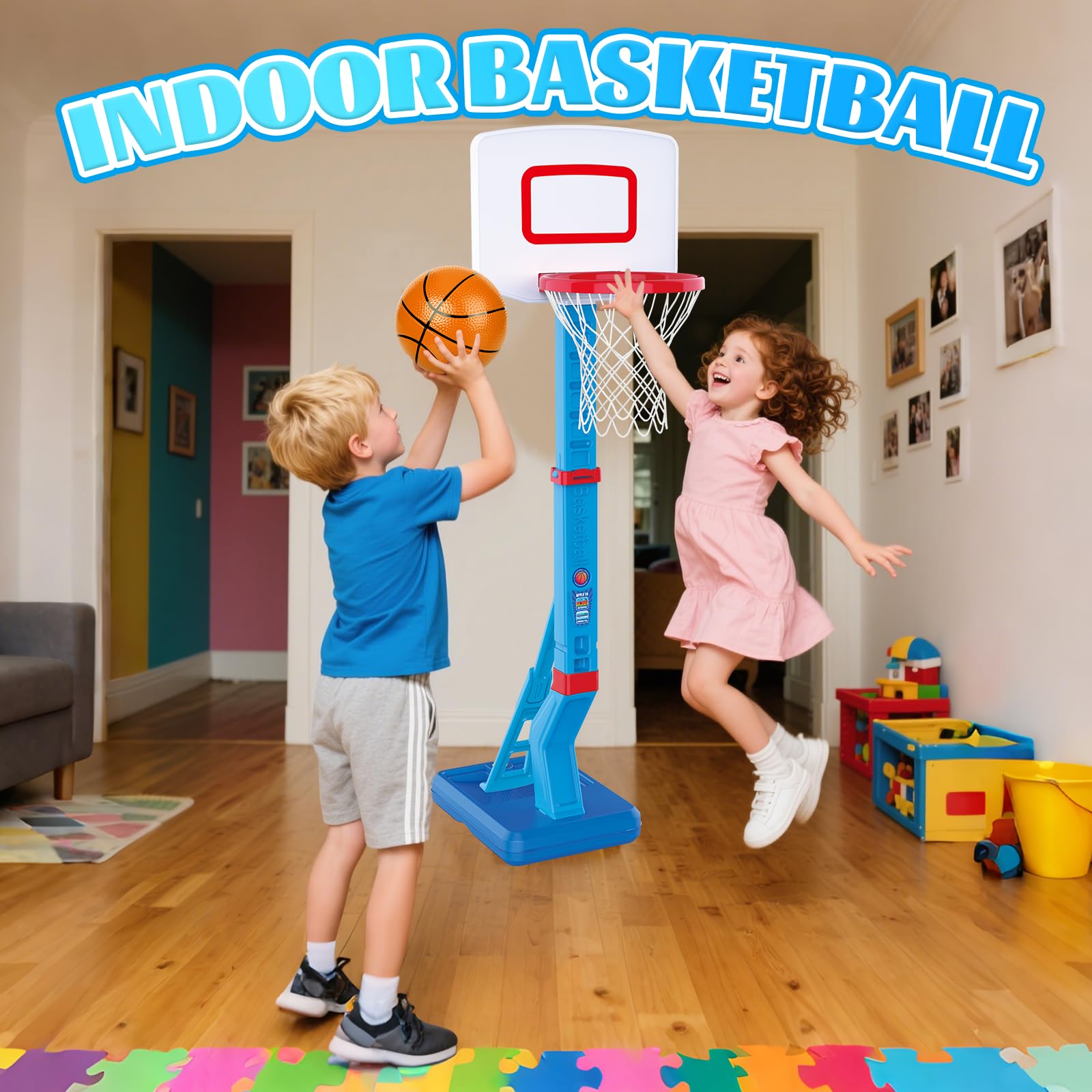 Canestro Basket Bambini, Altezza Regolabile 70-138CM | Per Bambini dai 3 agli 8 Anni, Facile da Montare, Mini Canestro da Basket per Canestri da Basket Bambino Indoor E Outdoor