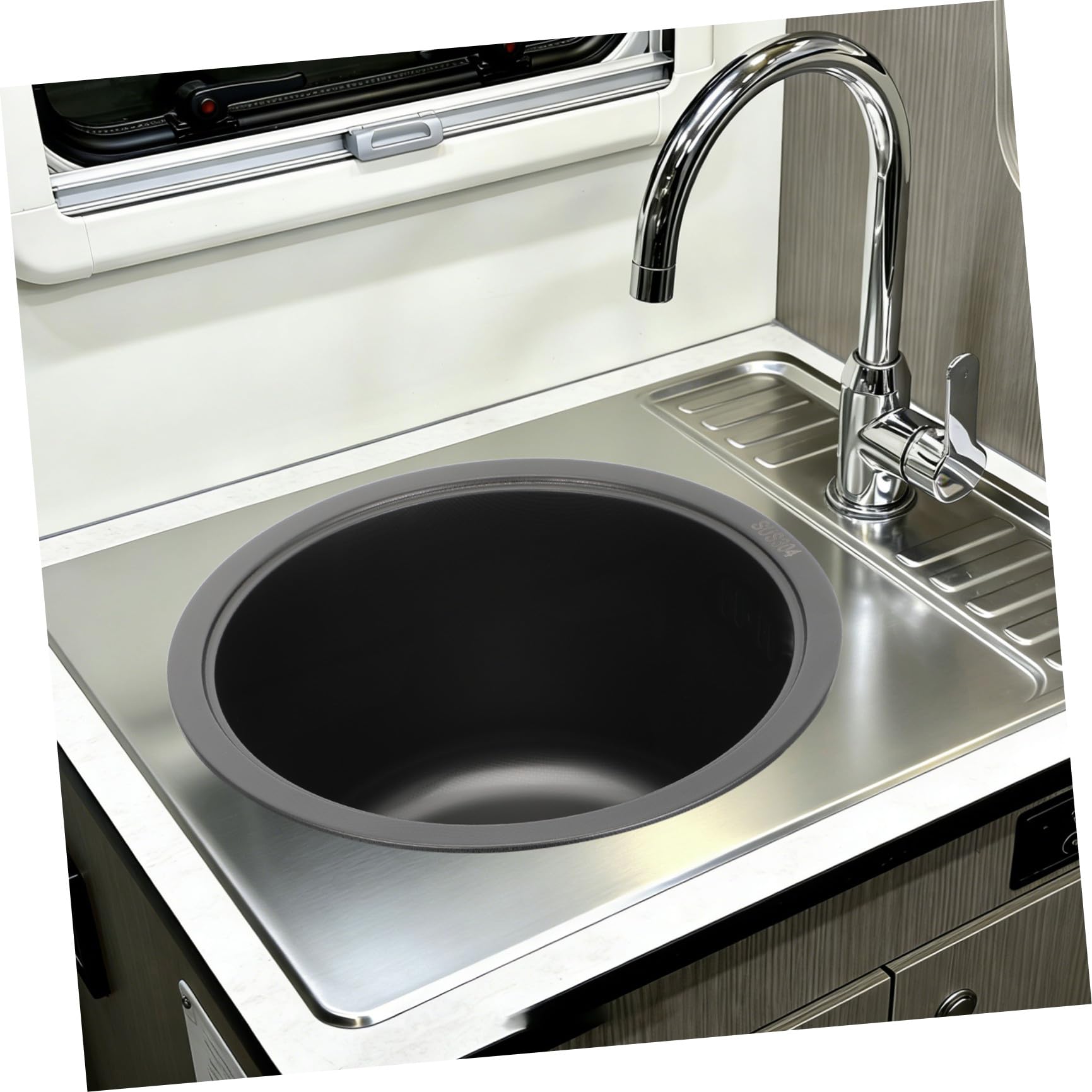 SHINEOFI Fregadero Tamaño 30x28x17 Cm Mini Redondo de Acero Inoxidable 304 con Kit de Desagüe y Doble Instalación para Cocina de Bar y Camper