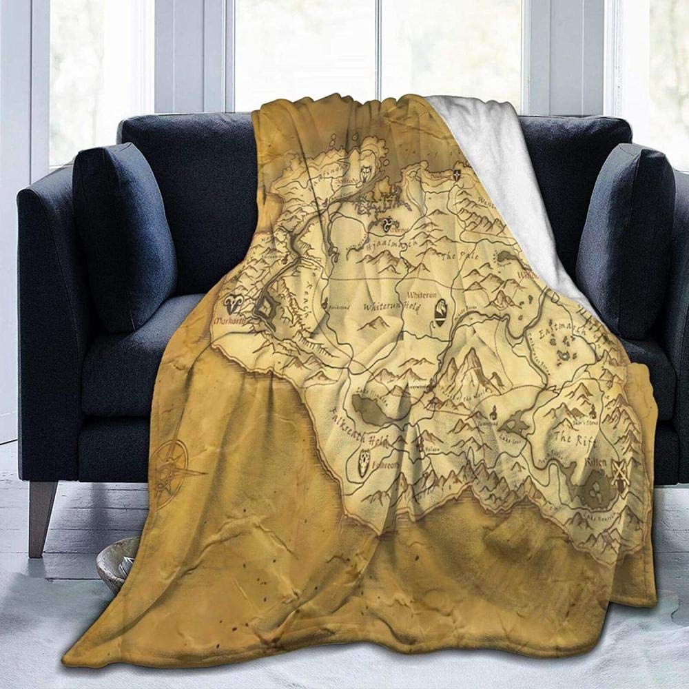 Blankets, Skyrim Worn Parchment Map Throwing Blanket Super Soft Micro-Fleece Blanket Soft Stylish Warm Blanket Adult ParentsChildren On The Sofa Bed Suitable 60 X50-80" x60