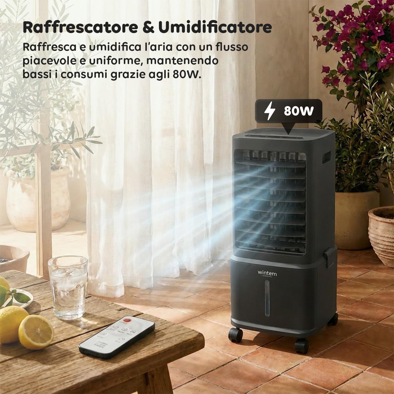 Avilia - Raffrescatore Portatile Senza Tubo Evaporativo 8,5L – Telecomando, Timer 7h, 3 Vel. | Raffrescatore d'Aria e Umidificatore 80W, Display LED Touch, 4 Ruote, <65dB, 26,5×27,8×58,5