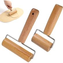 2Pcs Small Dough Roller with Handle, Wooden T-Shape Non-Stick Rolling Pin