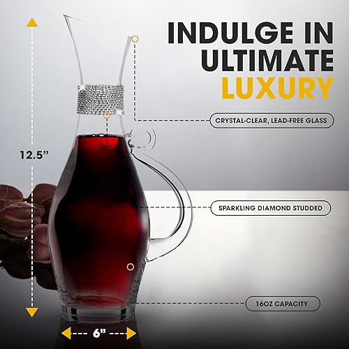 Miniatura 3 de Berkware Decantador de vino tinto - Jarra de cristal de lujo con deslumbrante diseño de diamantes de imitación, 40.6 fl oz (plateado)
