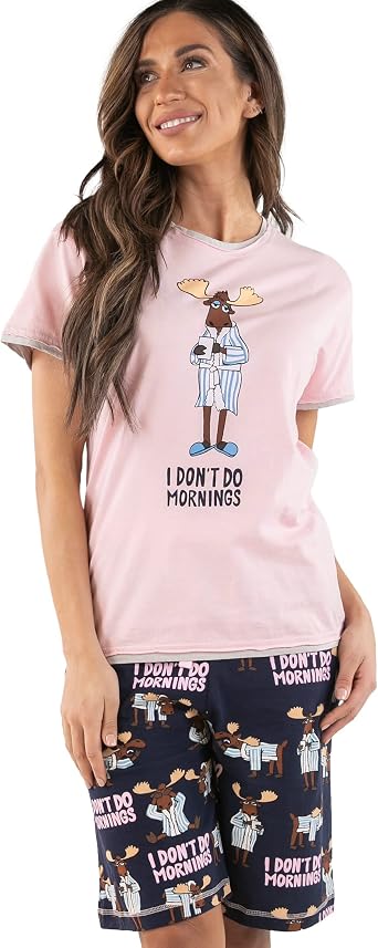 Lazy One Bermuda Short and T-Shirt Set, Cute Pajama Short Set for Women