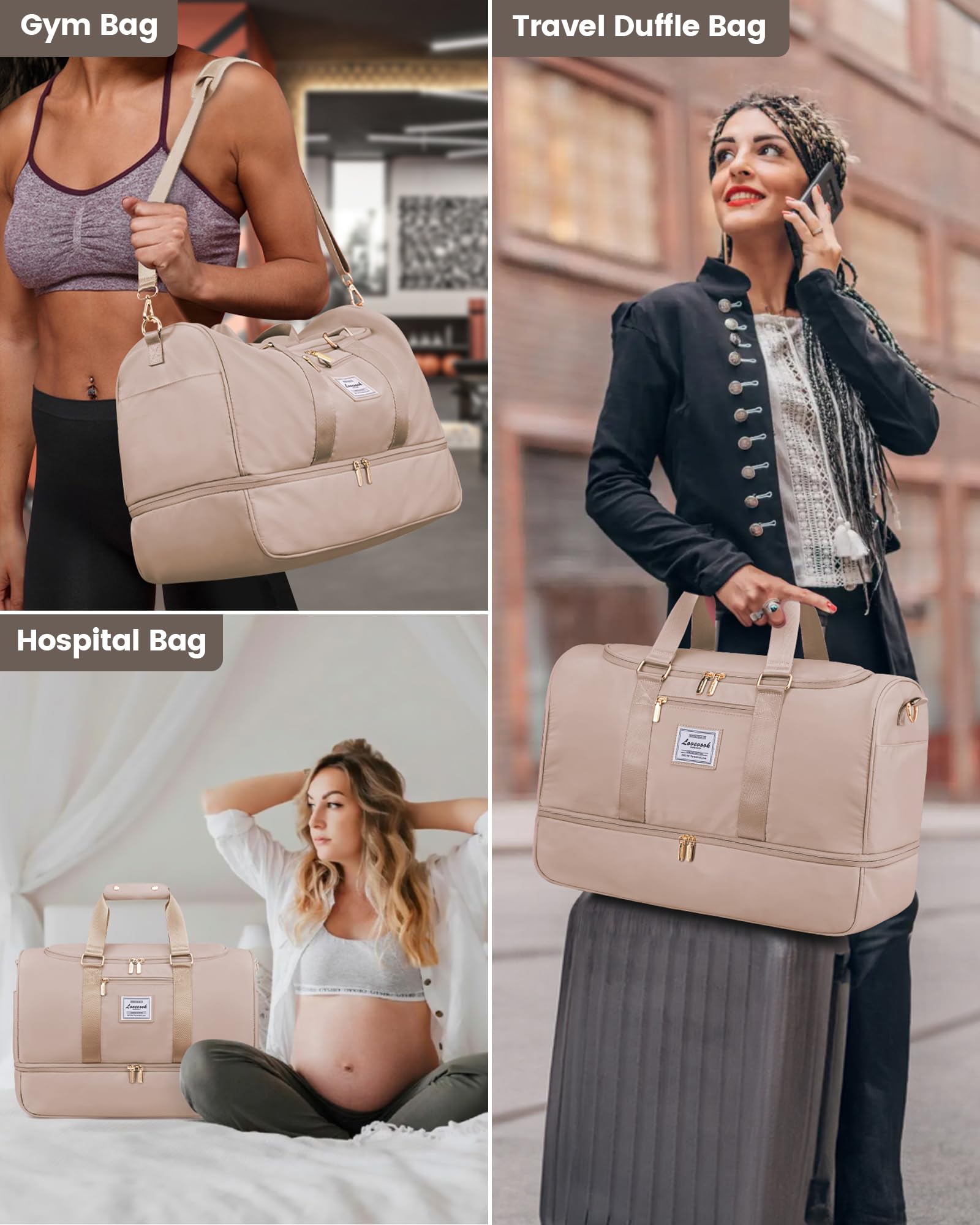 LOVEVOOK Sporttasche Reisetasche 50L Wasserdicht mit Kulturtasche Schuhfach Nassfach Handgepäck