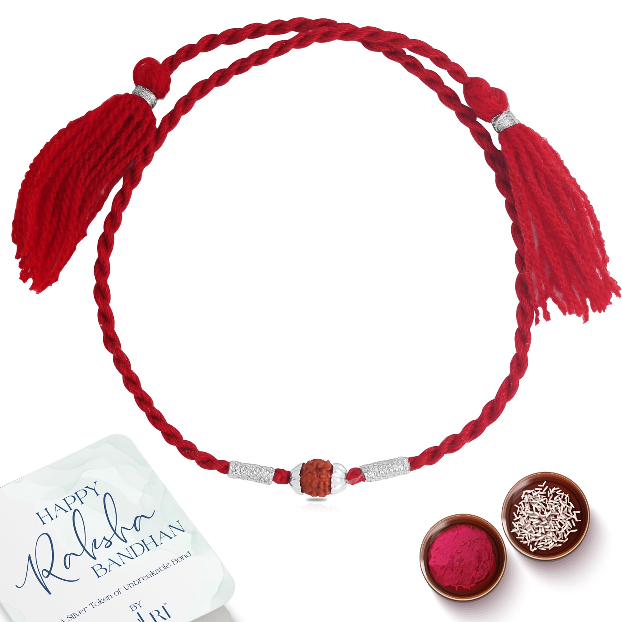 ZULRI 92.5 Pure Silver Rudraksha Red Thread Rakhi For Rakshabandhan With Roli & Chawal For Unisex Adult (B0CBPWTV8F) Amazon Price History, Amazon Price Tracker