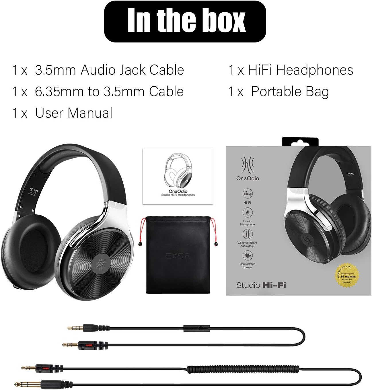 OneOdio Over Ear Wired Headphones - Studio Headphones with 50mm Driver, Noise Isolation Earcup, 3.5mm 6.35mm Jack for Computer Laptop Guitar Amp Keyboard Podcast : Electronics