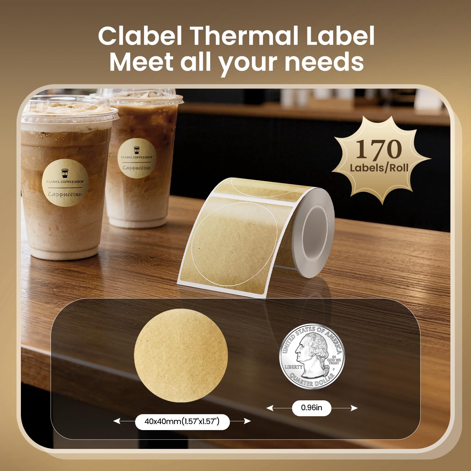 CLABEL 221B Imprimante d'Étiquettes Bluetooth Thermique + 2 Rouleaux d'Autocollants, Étiqueteuse Mobile pour Prix Codes-Barres Brocante Logo DIY Adresse, INCL. Papier Kraft & Étiquettes Blanches
