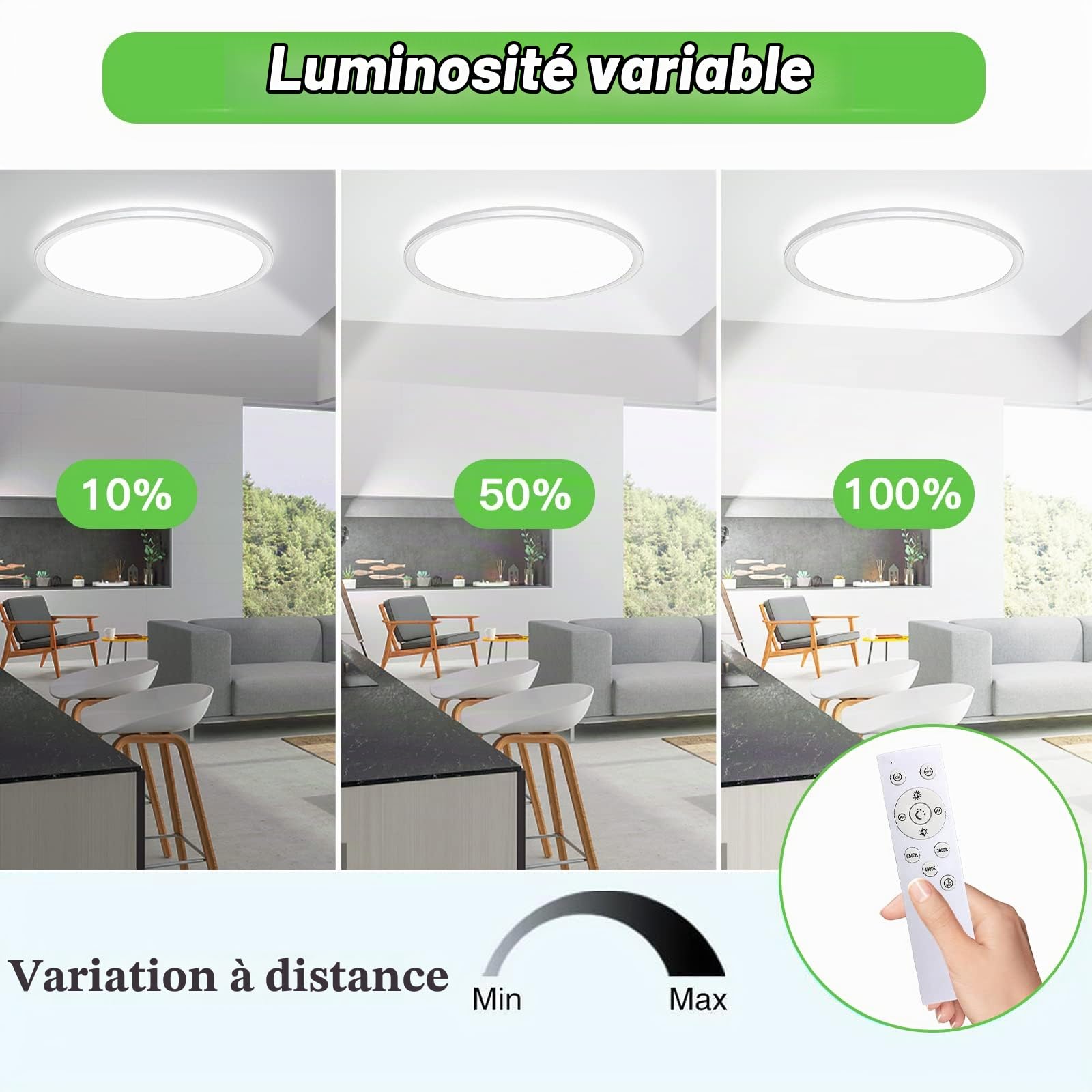 Wholede 36W 3800LM Plafonnier LED Dimmable, Luminaire Plafonniers avec Télécommande, Éclairage de Plafond Rond, Plafonnier pour Salle de Bain Chambre Salon Cuisine Couloir Ø39cm