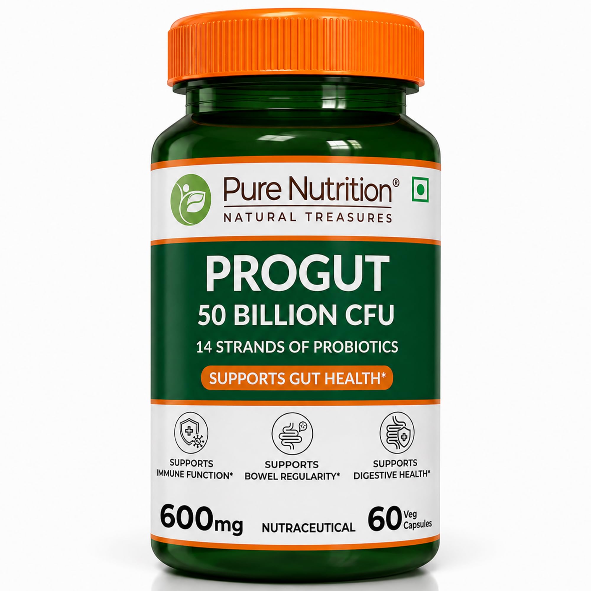 pure nutrition naturals Pure Nutrition Progut 50 Billion CFU,60 Veg Capsule|Probiotic & Prebiotic Supplement for Unisex|14 Probiotic Strains|Supports Digestive Health|Relief from Gas & Bloating, 1 count-picture-12