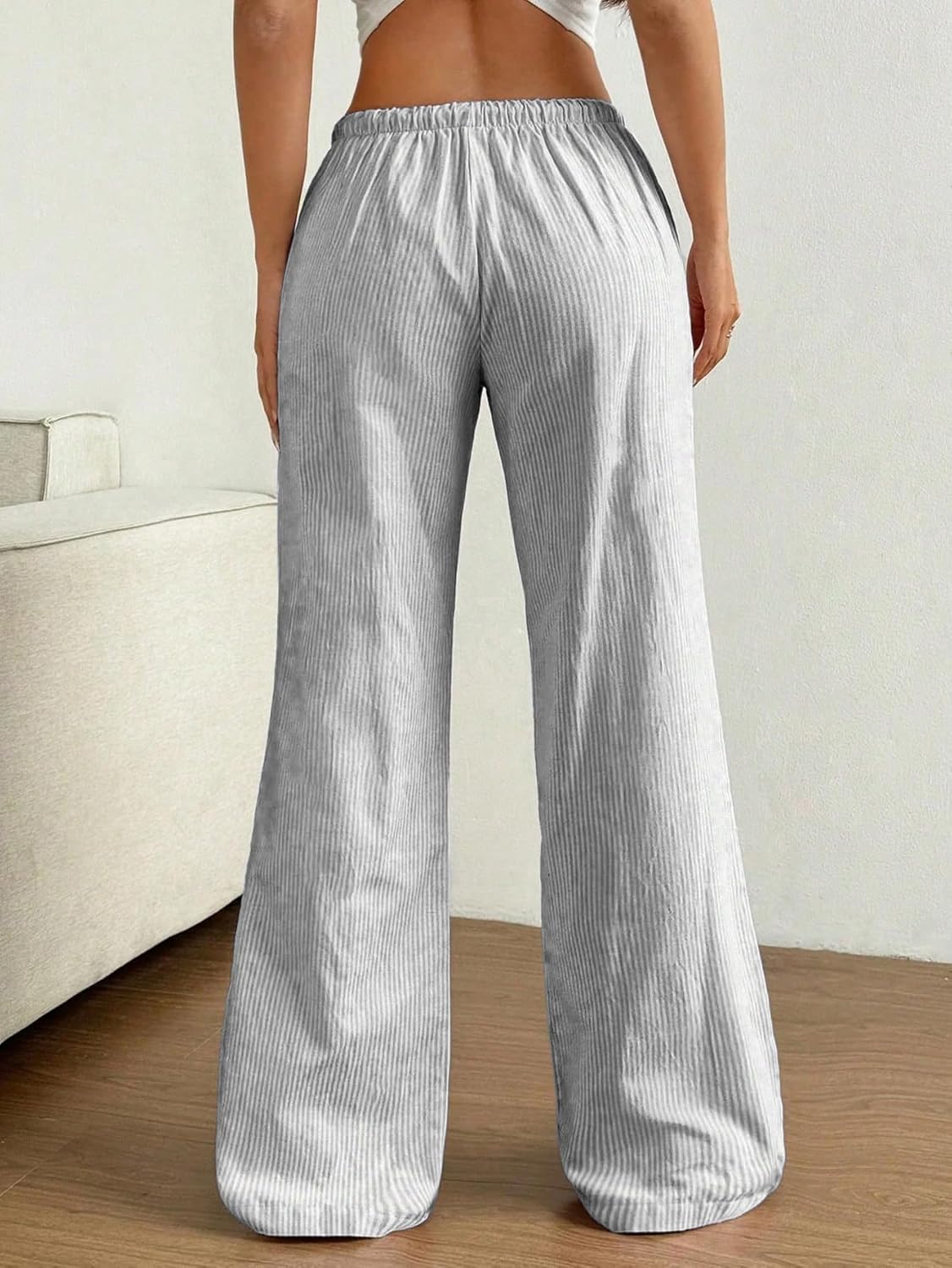 ZAFUL Casual Pants for Women, Pajama Pants Stripe Home Pants Palazzo Drawstring Waist Straight Leg - Image 2