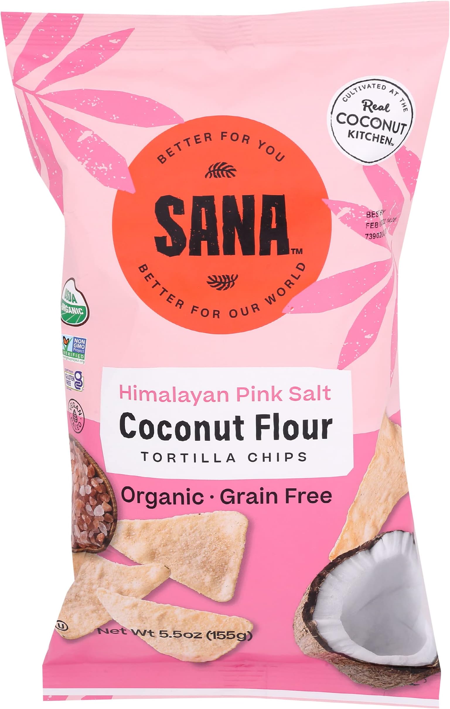 Real Coconut Gluten Free Coconut Flour Tortilla Chips, Himalayan Pink Salt, 5.5 Ounces