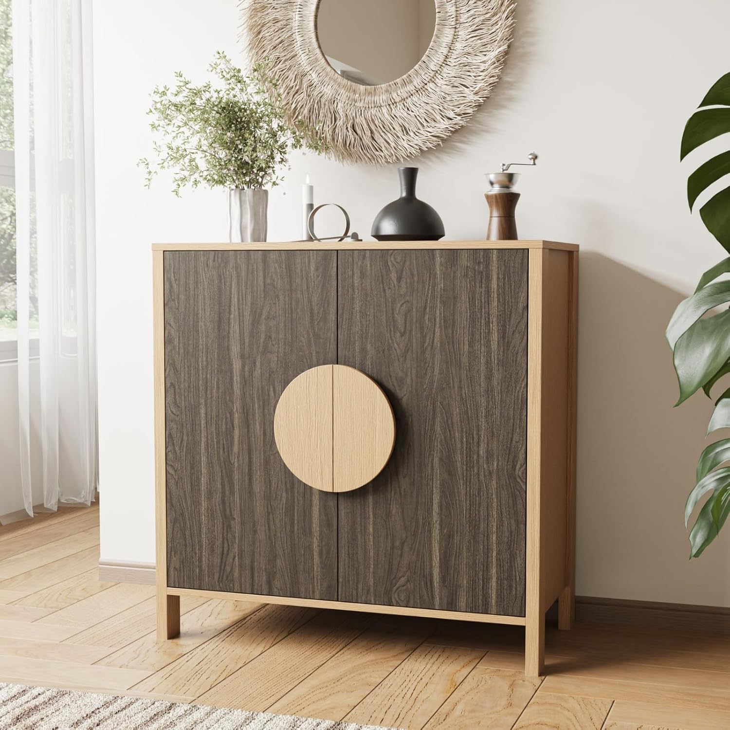 BREEZEHEAT Buffet Cabinet with Storage, Wood Sideboard with Doors and Adjustable Shelf, Mid Century Modern Accent Cabinet-Storage Cabinets for Living Room,Entryway