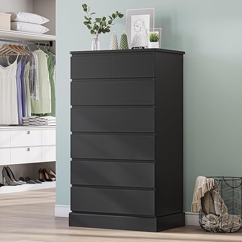 Miniatura 10 de DICTAC Cómoda alta negra para dormitorio con 6 cajones, cómodas y cajoneras altas de 43.9", organizador moderno de madera para armario y gabinete de
