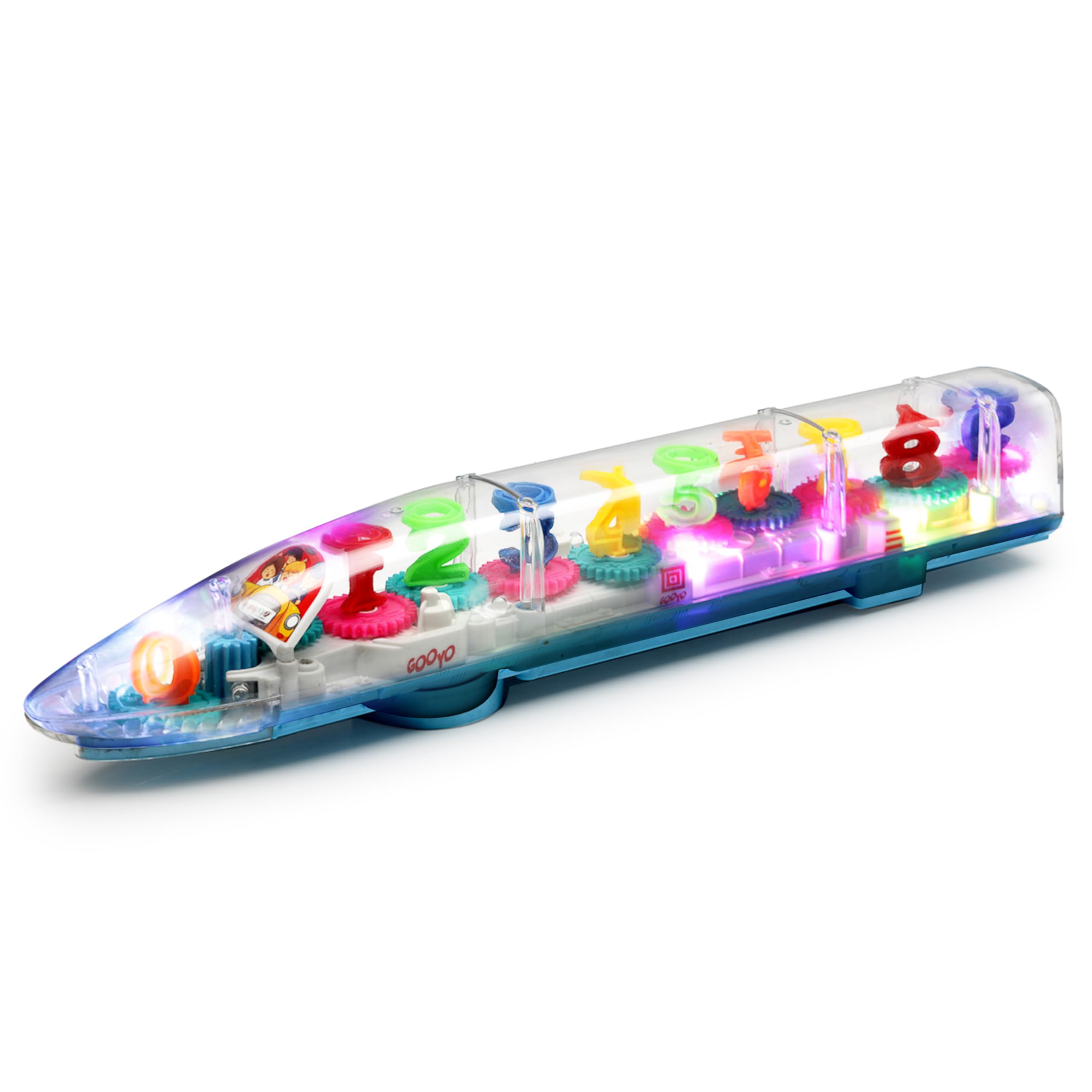Gooyo GY-388-72 Concept Transparent 3D Gear Toy Train with Musical Sound & Flash Light Effect | Bump and Go Action | Musical Toy Train for Kids | Multicolor | 3xAA Battery (Not Included)