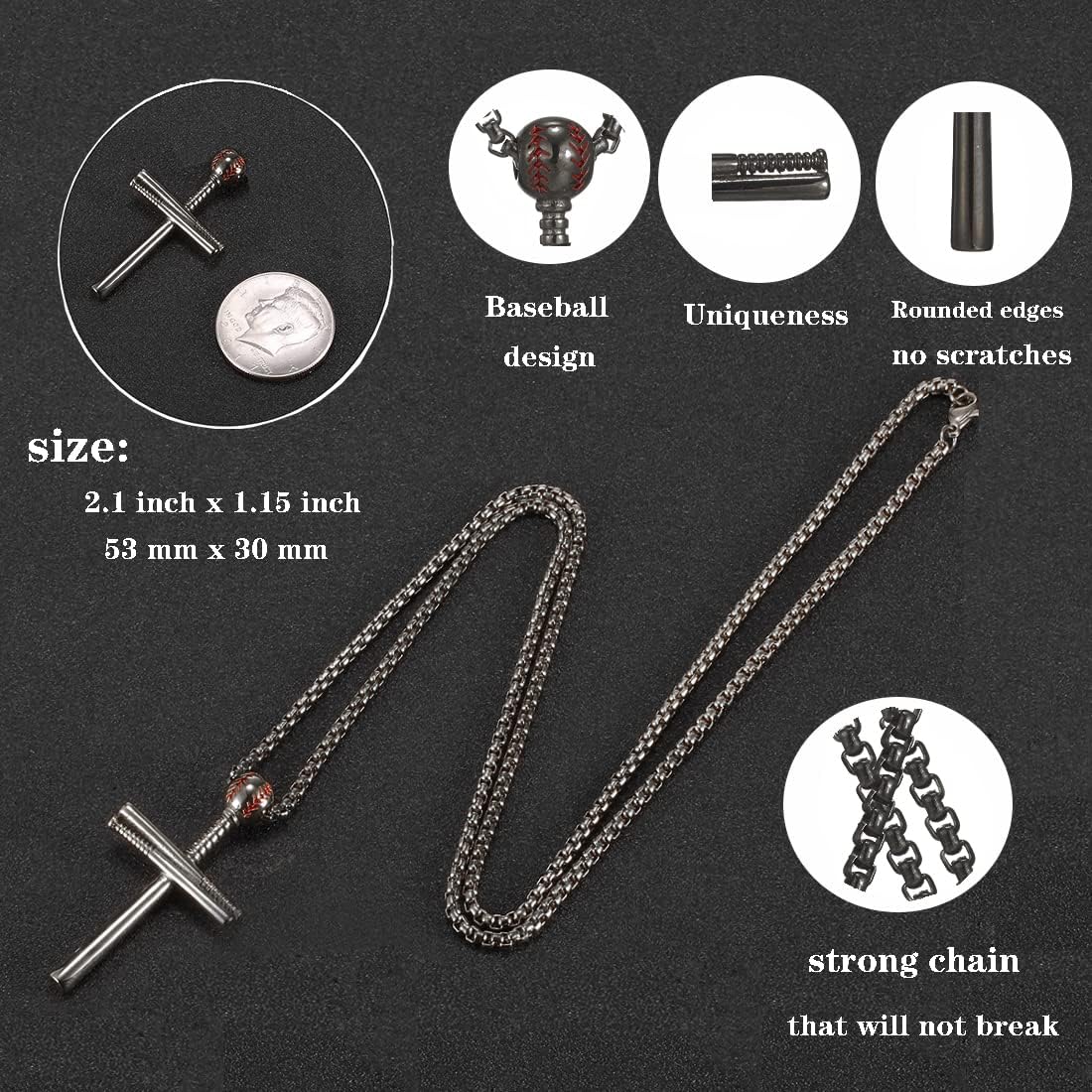 Cross Necklace Men Sports Stainless Steel Baseball Cross Necklaces Boys Gift - Image 4