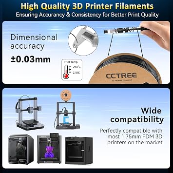 CCTREE TPU Black Filament 1.75mm High Speed Soft 95A TPU Flexible 3D Printing Filament 1kg Spool(2.2lbs) Dimensional Accuracy +/- 0.03mm for Bambu lab 3D Printer