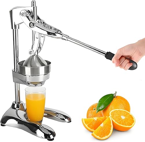 VBESTLIFE Exprimidor de prensa manual, exprimidor de cítricos de acero inoxidable resistente con base gruesa en forma de U para naranja, limón,