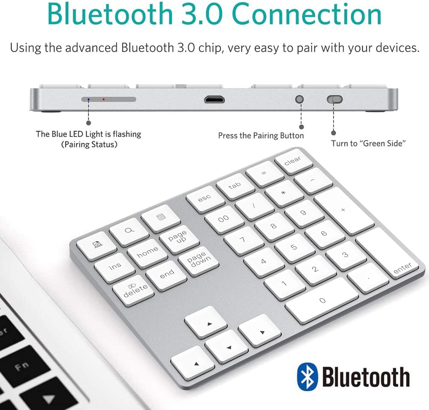 🔥 Flаѕh Sаlе Bluetooth Numeric Keypad, Rechargeable Aluminum 34-Key Number Pad Slim External Numpad Keyboard Data Entry Compatible for MacBook, MacBook Air/Pro, iMac Windows Laptop Surface Pro etc
