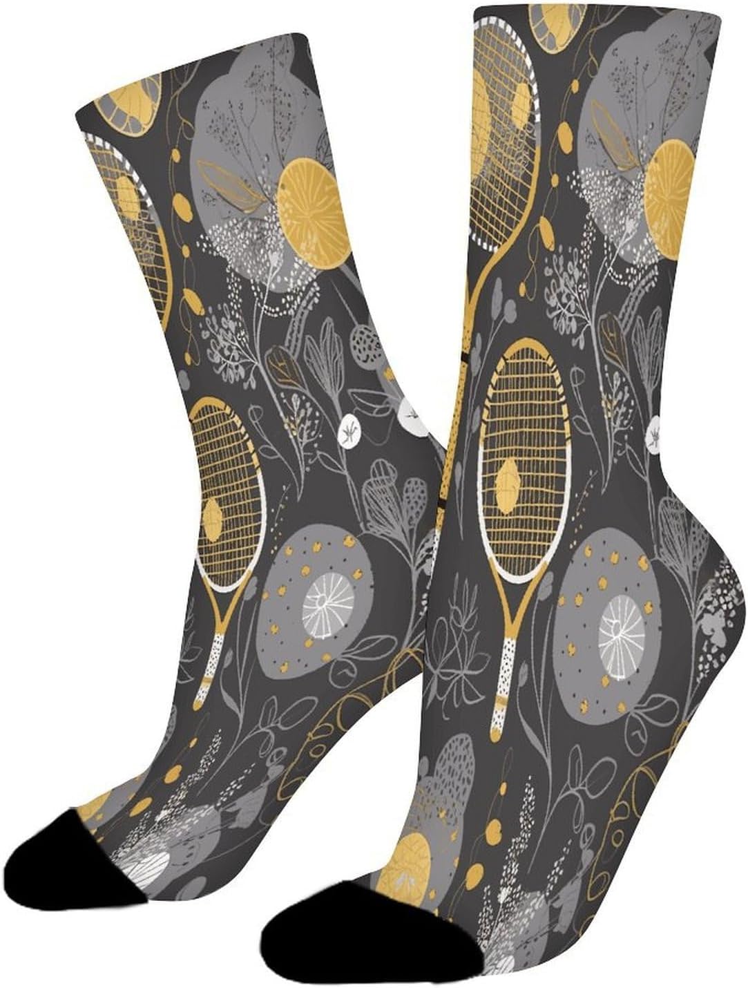 Funny Tennis Racquets Crew Sock High Stocking Grippy Socks | Socks for Men & Women,Stockings-Long Thin Tube Sports, Breathable Soft Athletic for Nurses Travel