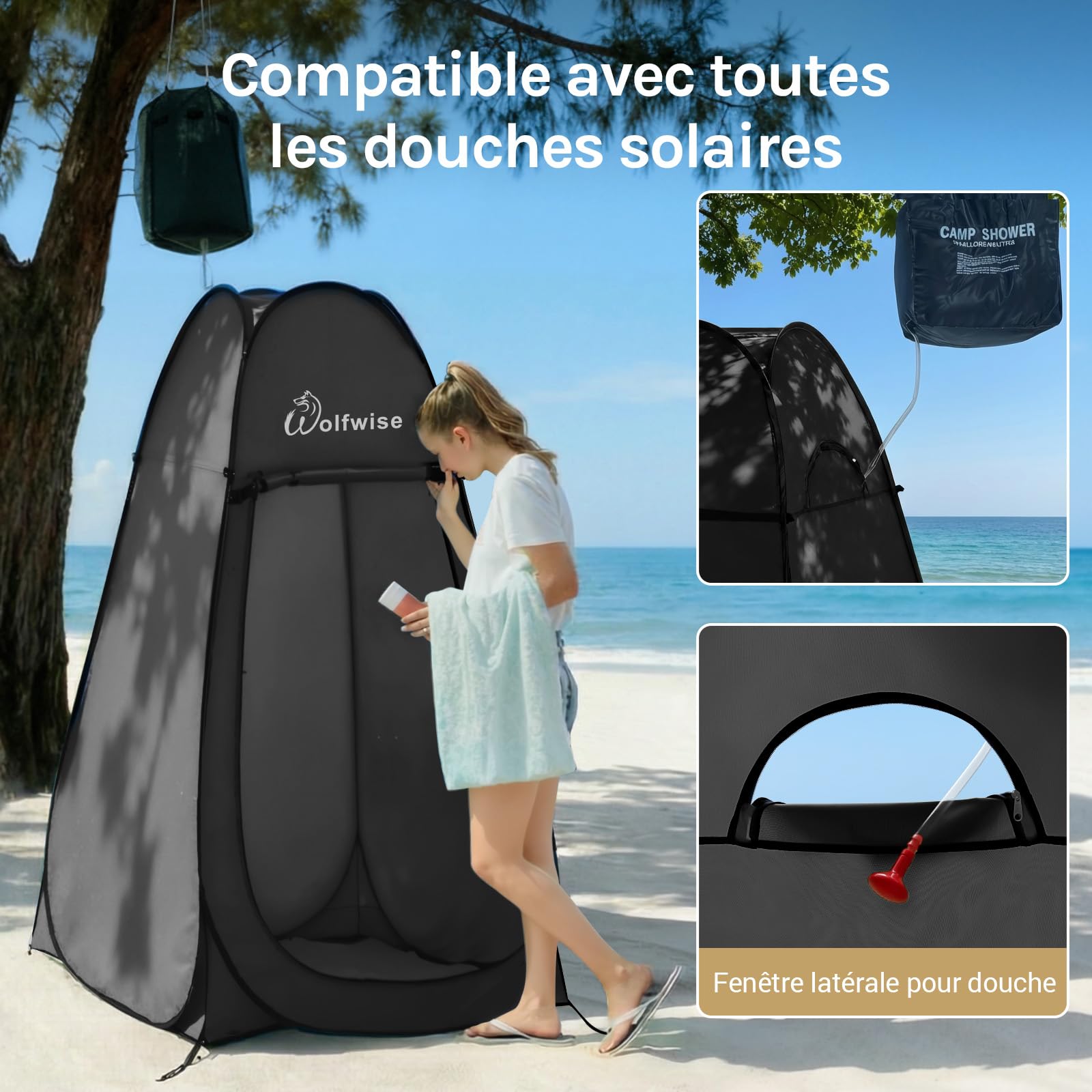 WolfWise Tente de Douche Pop Up Toilette Cabinet de Changement Camping Abri de Plein Air Vestiaire Extérieure Intérieure Portable