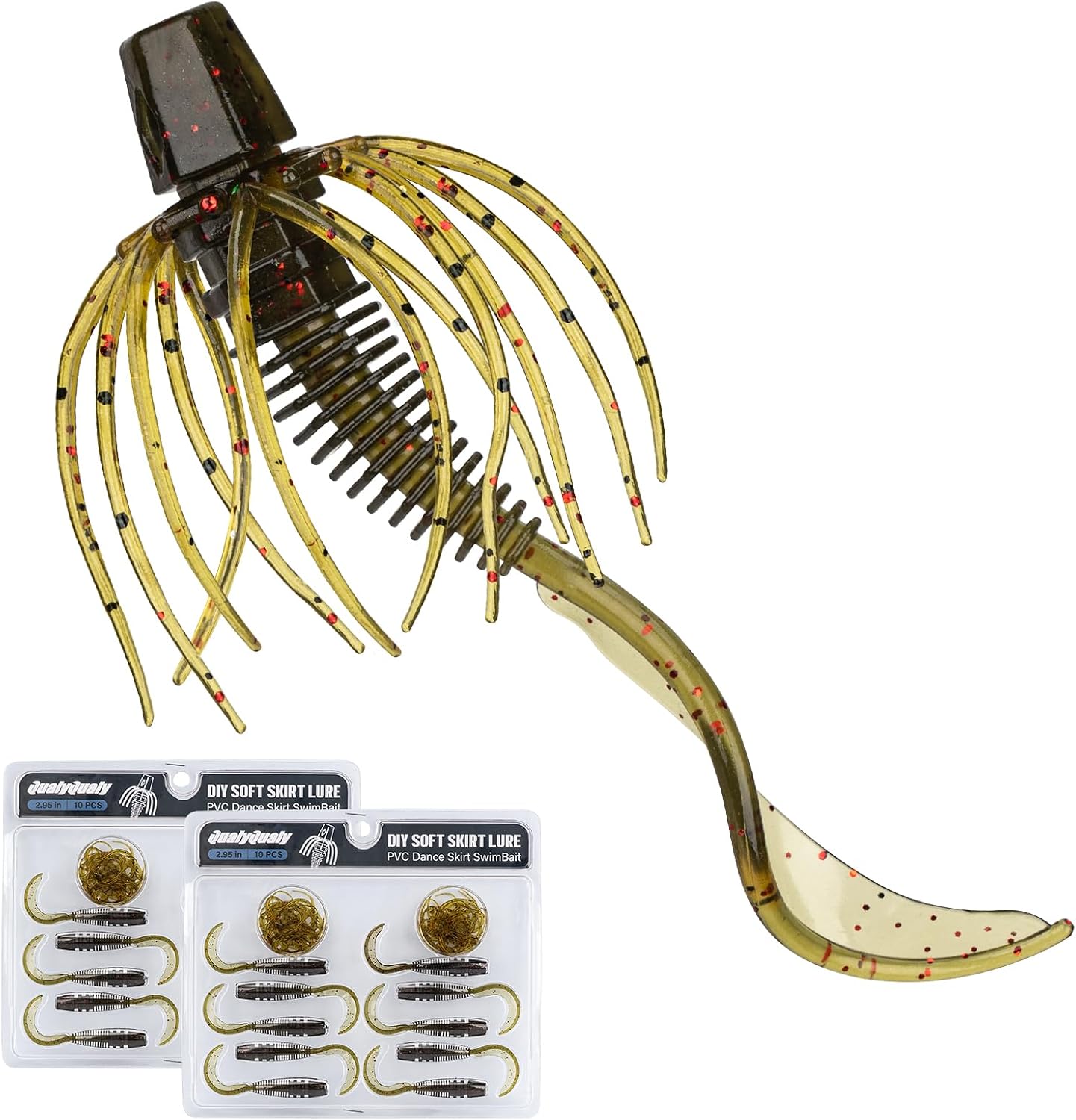QualyQualy Grub Fishing Lures 10pcs Realistic Swimbait Kit with Skirt | 2.95" Soft Bait Grub for Bass, Grub Tail Worms for Bass Fishing, Saltwater & Freshwater Lures