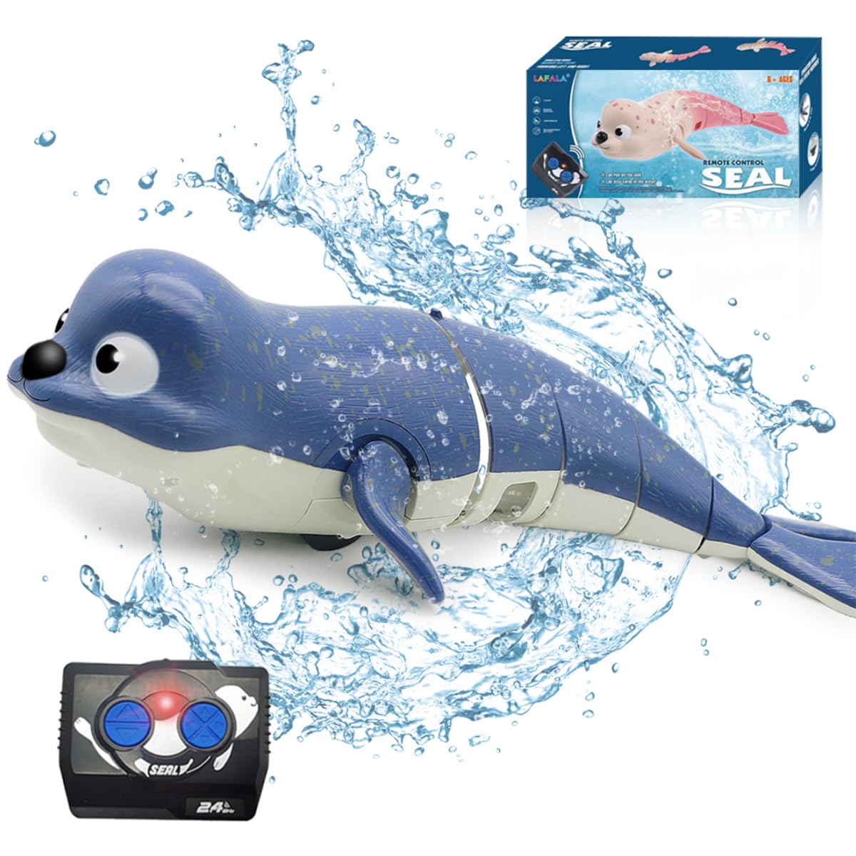 Pool Toys Amphibious Remote Control Lazy Seal 2.4Ghz Rechargeable Battery Cute Toys Robot Fish Remote Control Shark Car Bath Toys Interactive Crawling
