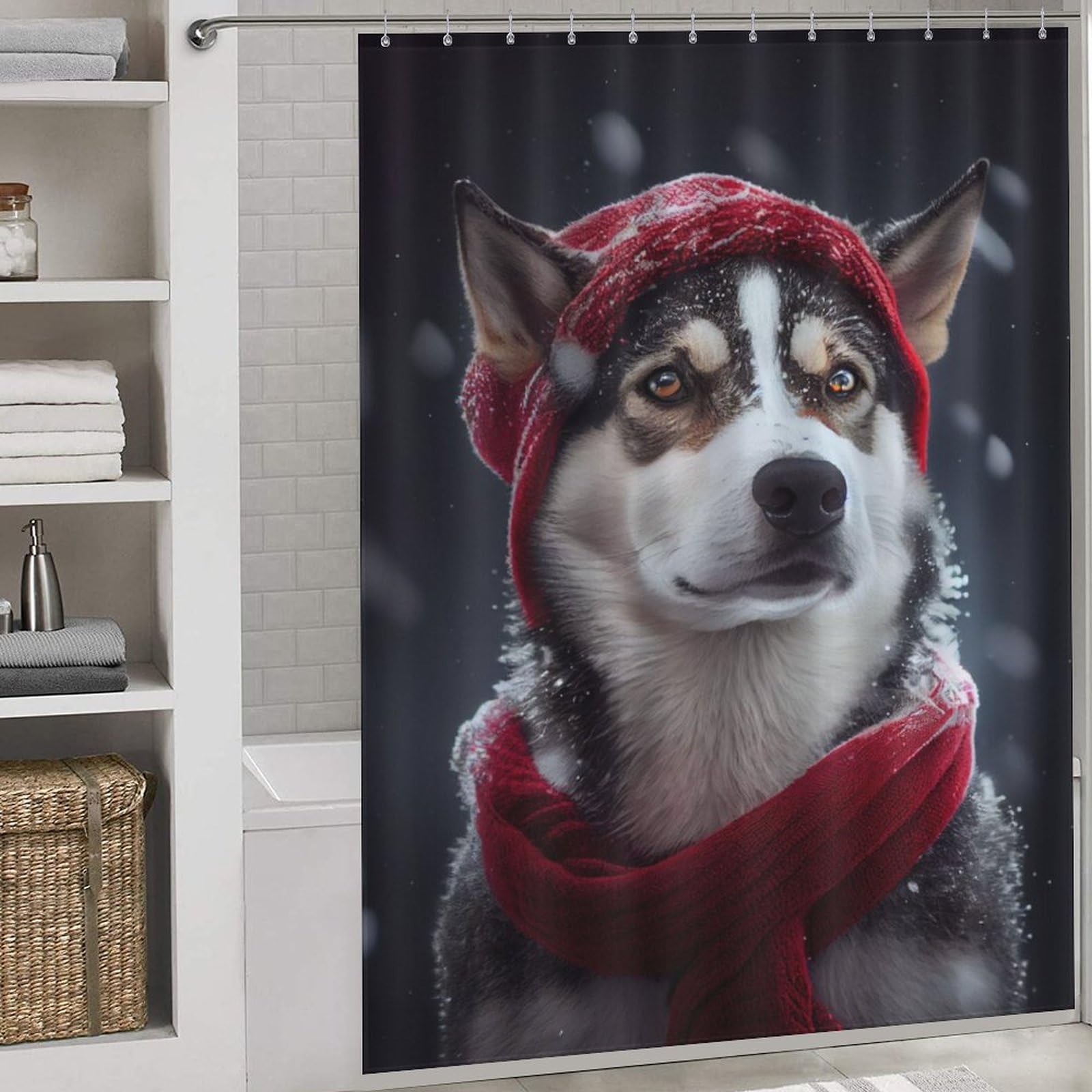 Décoration de salle de bain Husky Snow pour un appartement moderne et chaleureux