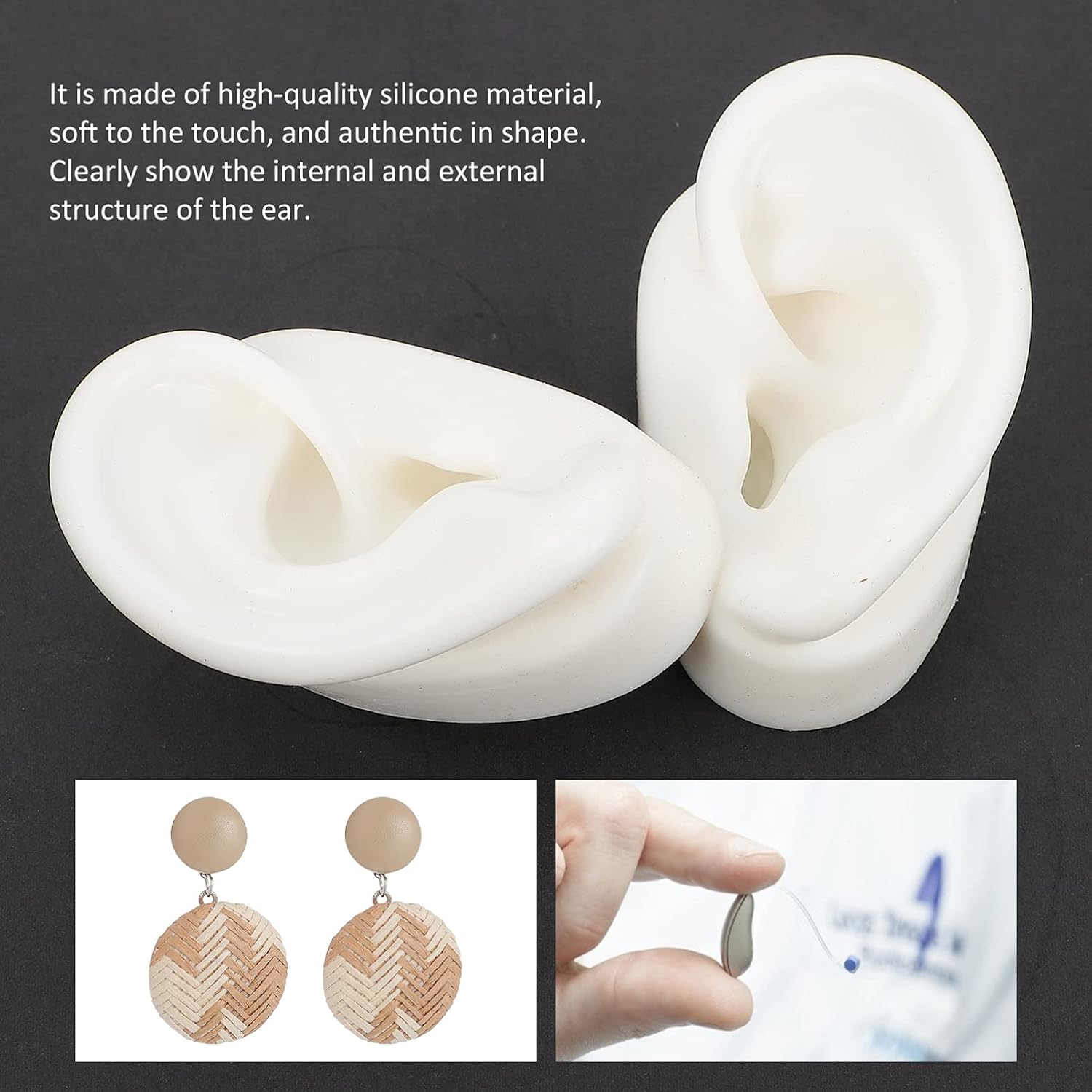 Silicone Ear Model, Fake Earrings Earmold Ear Displays Earphone Earrings Jewelry Show Props For Displays Practice Teaching Tool 1 Pair- Earmold L
