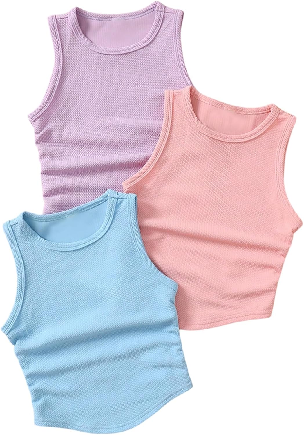SOLY HUX Girl's Summer Ribbed Slim Fit Tank Shirts 3 Packs Sleeveless Basic Layering Crop Tops
