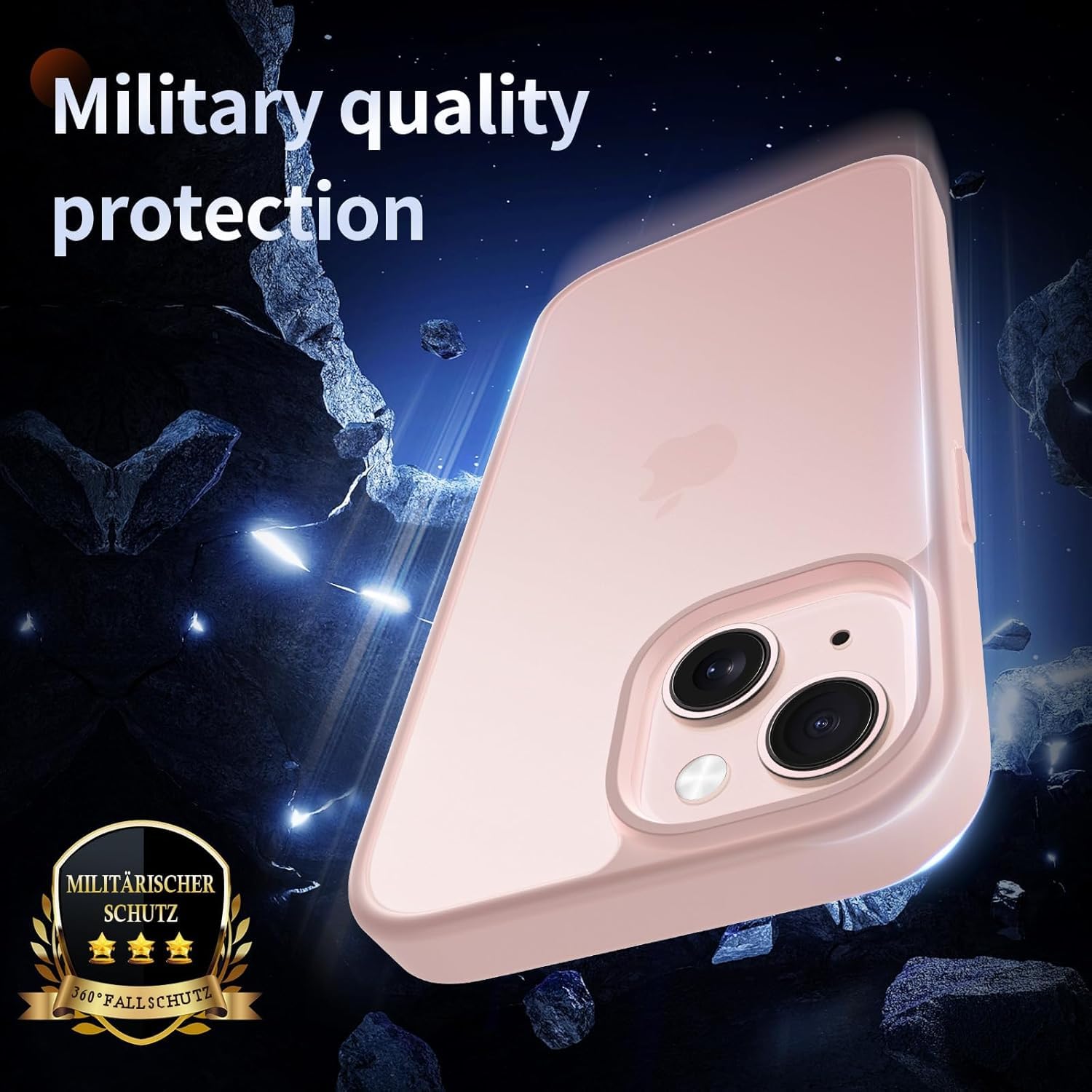 FLLAO 4 in 1 Cover per iPhone 13 Custodia con 2 Pellicola Vetro Temperato e 1 Fotocamera Protettiva, [Cuscino d'aria integrato] Morbido TPU Bumper Protection Cover iPhone 13, Rosa