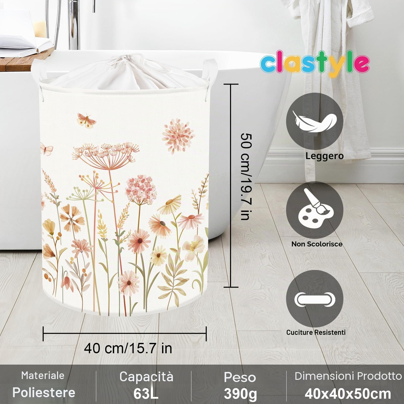 Clastyle Ceste Biancheria Donne Ragazze Fiore Cestino Giocattoli Vestiti Impermeabile per Bambini Cestino Portaoggetti per Bagno Cameretta Bucato, Bohémien, 40x50 cm