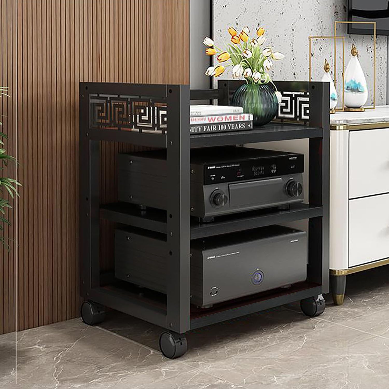 3/4/5 Nivele Estanteria Audio HiFi, Mueble Equipo HiFi Estéreo Supports, Soporte HiFi Para Sala De Estar Estudio De Grabación, Con Deflector Hueco Para Equipo De Audio Y Vídeo Amplificador Gabinete(Bl