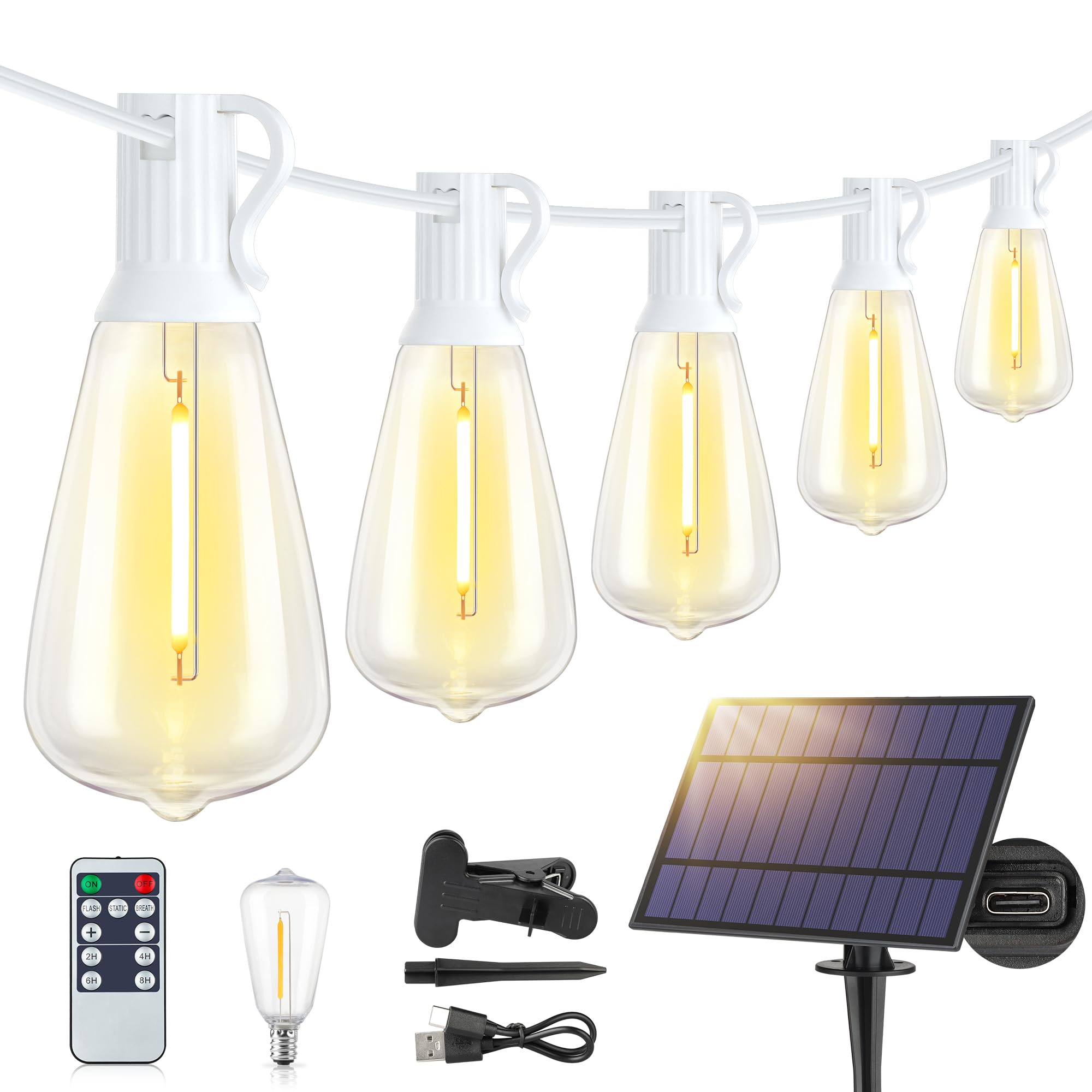 Photo 1 of ***STOCK PHOTO FOR REFERENCE ONLY***
String Lights with Remote & Timer, Shatterproof Dimmable 3 Modes Patio Lights with 15+1 ST38 LED Bulbs for Backyard-White