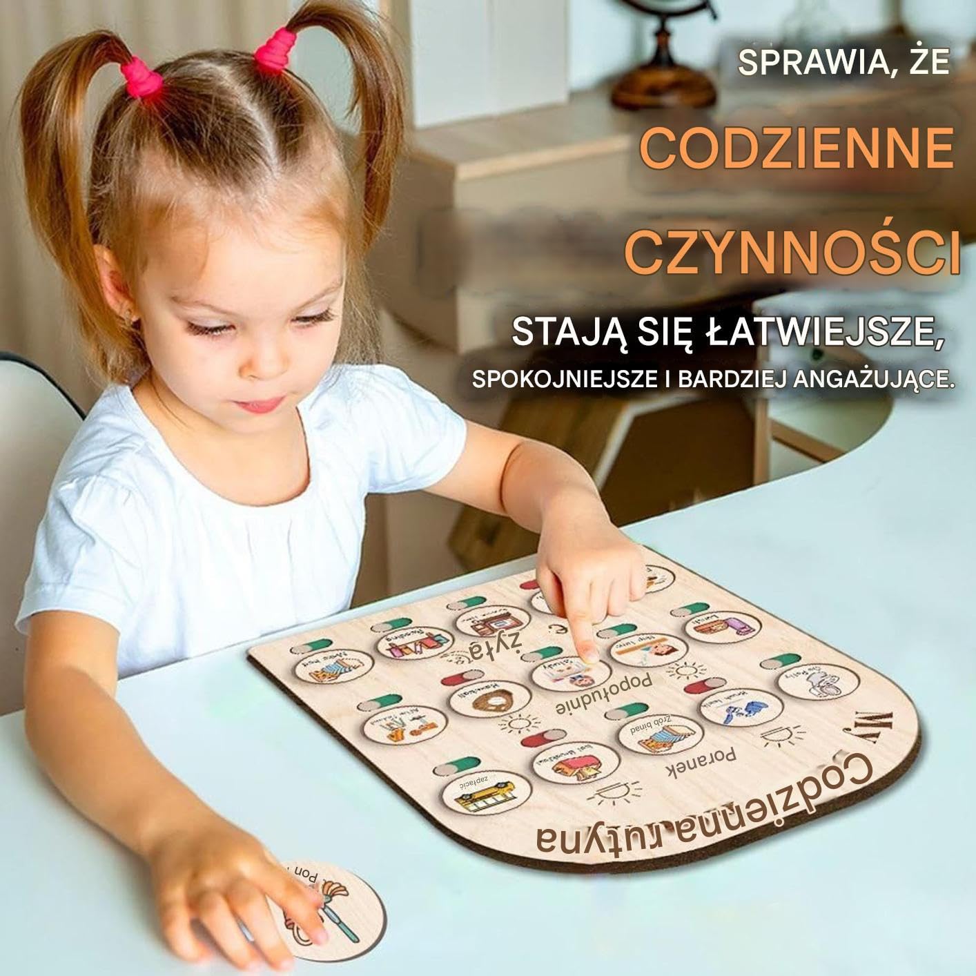 Kids Daily Routine Chart, Morning and Bedtime Planner Board, 14.02x11.81x1.5in, Educational Wooden Toy, Reusable Visual Schedule