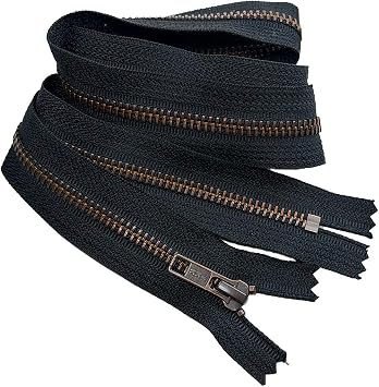 YKK #5 Antique Copper Finish Metal Non-Separating, Closed-End Medium Weight Zippers Auto Pull 1 Zipper - Tape Color Black #580 - Choose Your Length Black #580, 25" Inches