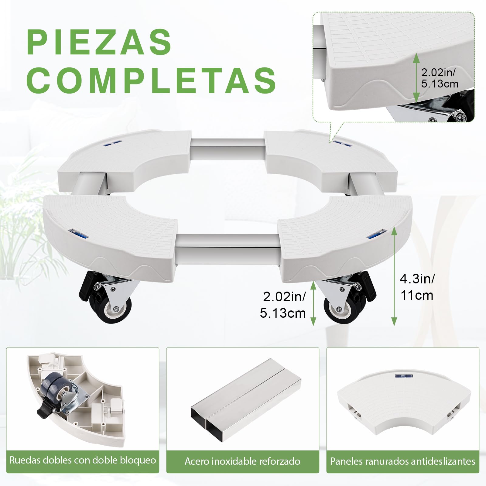 DEWEL Plataforma con Ruedas Ajustable 38.3-51.5cm Base para Planta con Ruedas Soporte para Plantas Exterior Capacidad de 200 KG Adecuado para Macetas Jardín Interior Exterior (Blanco) | Soporte para Plantas Exterior Capacidad de 200 KG Adecuado para Macet
