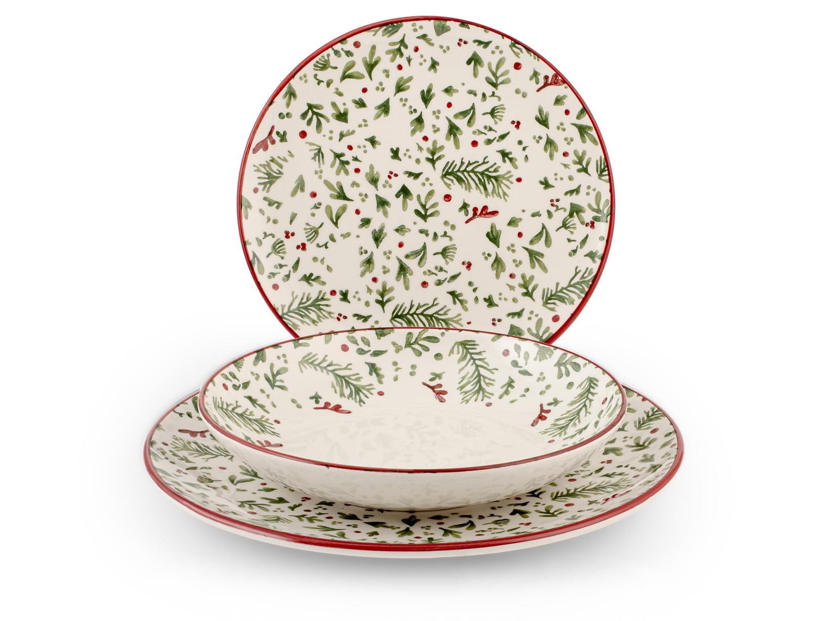 H&H Set mit 6 flachen Tellern mit Weihnachtsbeere, 26 cm