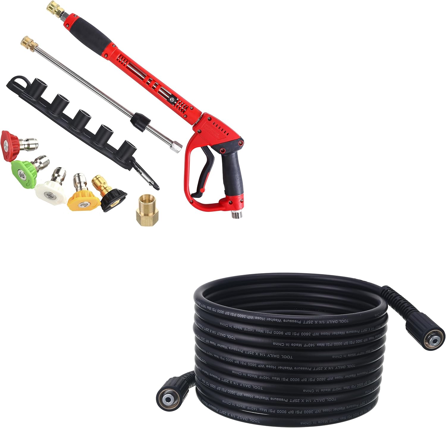 Tool Daily Deluxe Pressure Washer Gun, High Pressure Washer Hose, 25 FT X 1/4 Inch