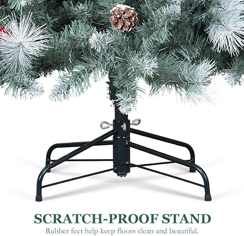 Miniatura 9 de OasisCraft Árbol de Navidad de pino preiluminado de 9 pies, 800 luces cálidas, certificado UL, conos de pino y bayas con bisagras, árboles