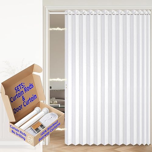 Miniatura 13 de AJAZZ Cortinas de puerta corredera 100% opacas para puertas, puertas de acordeón para puerta, cortina magnética para puerta para dormitorio, sala