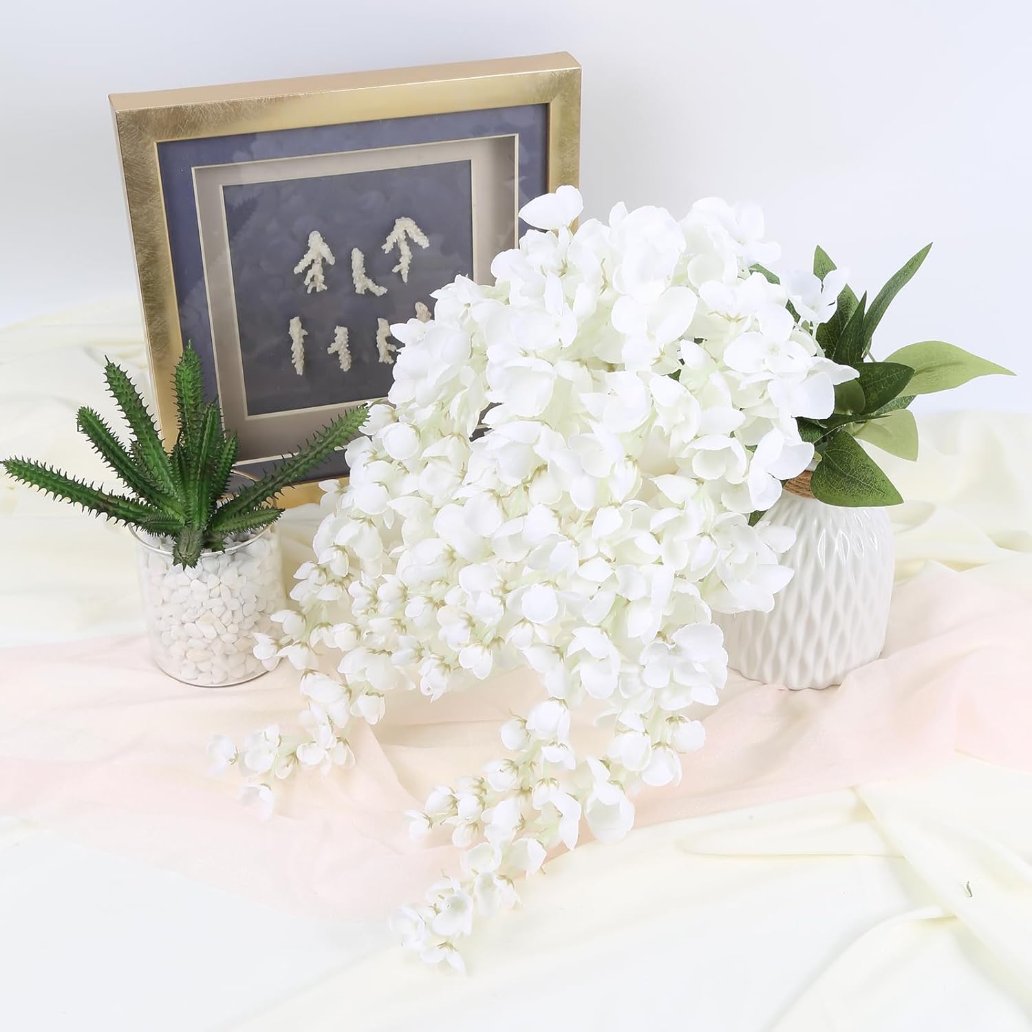 IPOPU Artificial Wisteria Flower for Outdoors 4PCS White Silk Wisteria Hanging Flower Faux Hanging Flowers for Home Wall Arch Party Wedding Decor(White) - Image 2