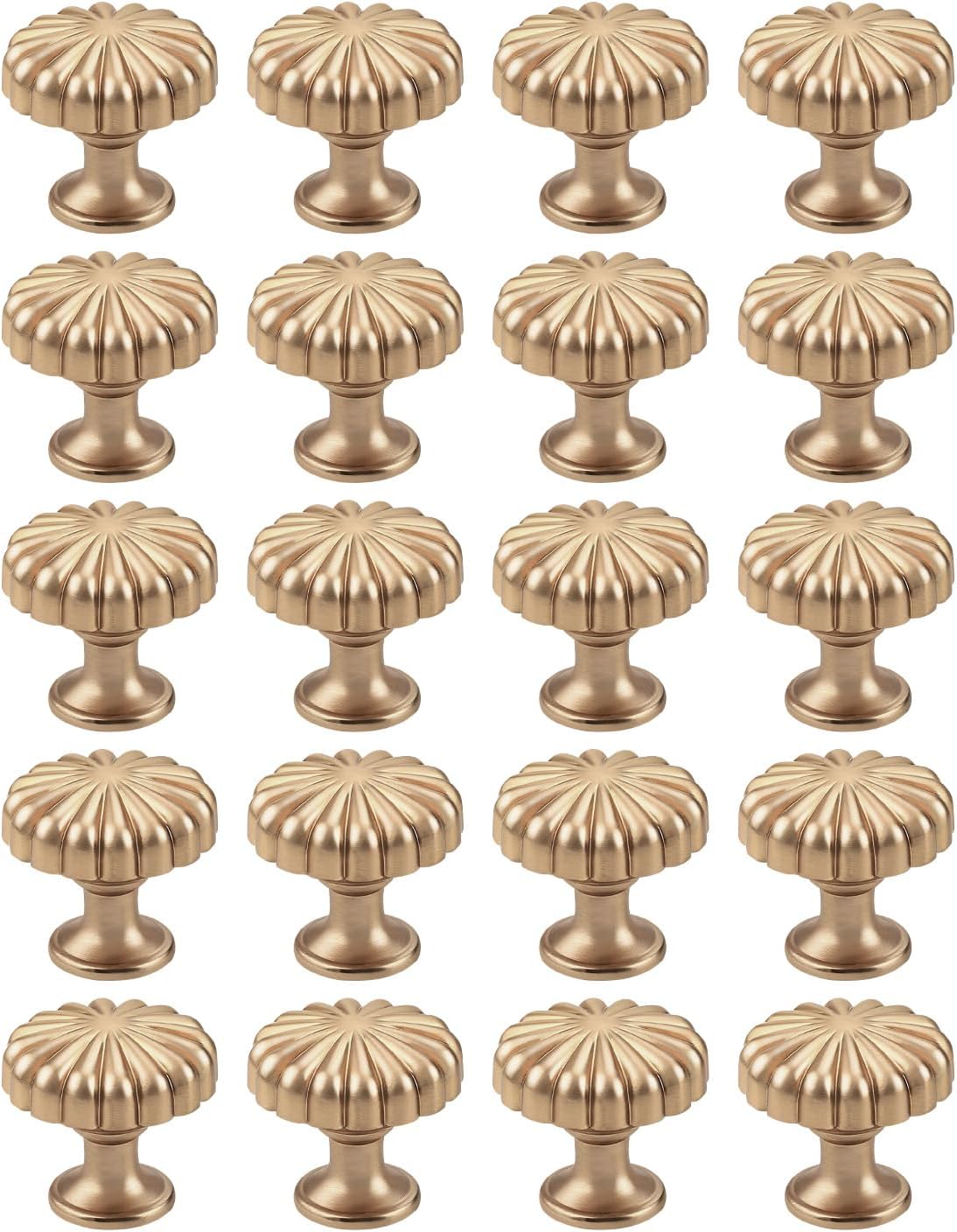 Mengico Single Hole Champagne Bronze Cabinet Knobs 20 Pack Vintage Brass Drawer Pulls & Dresser Handles Zinc Alloy, Knobs for Cabinets and Drawers