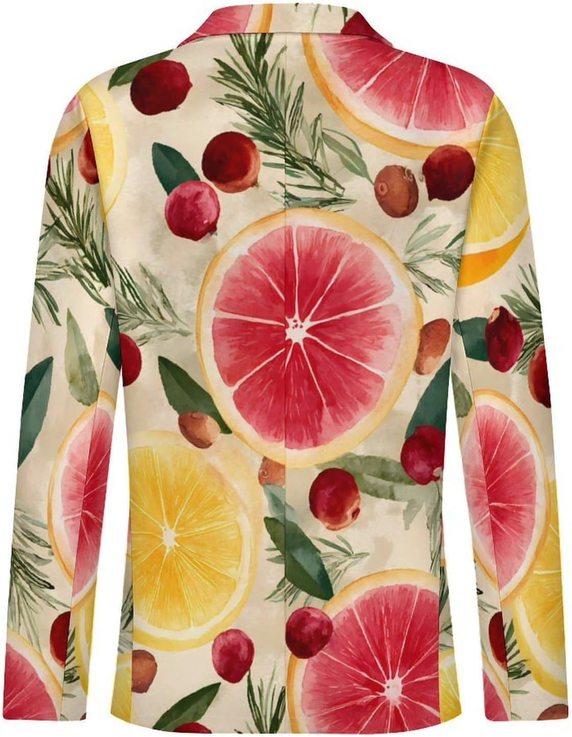 Grapefruit Rosemary Leaves Cranberries Suits Blazer for Men Business Tuxedo Jacket Buttons Sport Coat