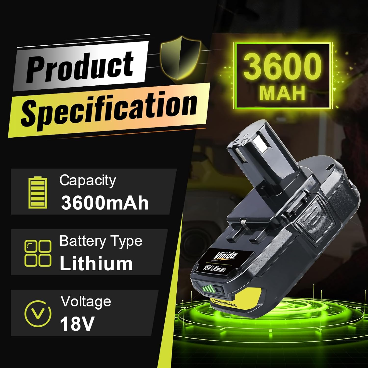 VINIDA 3.6Ah 2Packs P102 18 Volt Lithium-ion Replacement for Ryobi 18V Battery Compatible with Ryobi Battery P104 P105 P108 P189 P190 PBP006 PBP2005 Cordless Tools