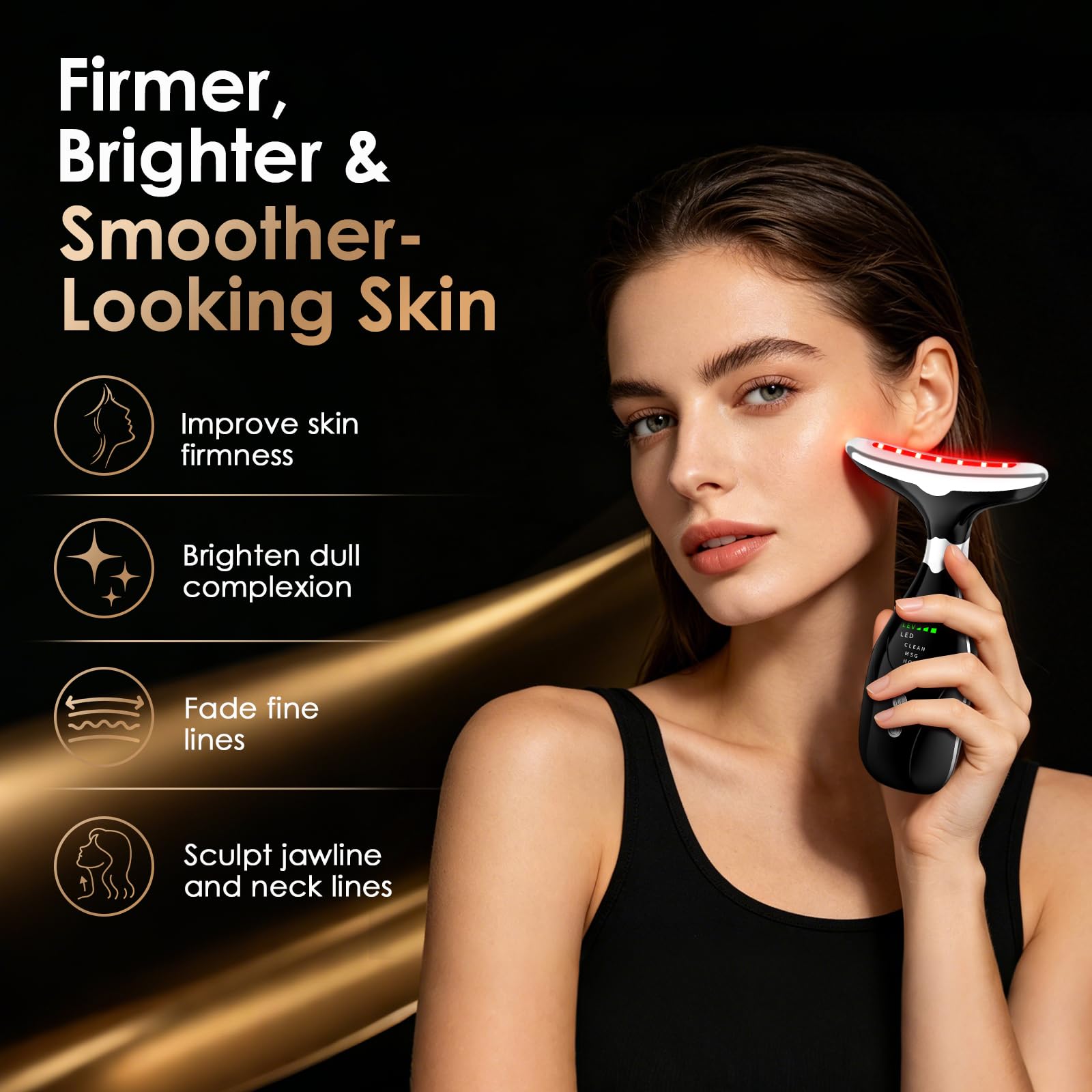 Masajeador facial de cuello, varita de terapia de luz roja, herramientas para el cuidado de la piel, dispositivo de belleza LED de 7 colores para uso doméstico, herramienta de escultura facial con