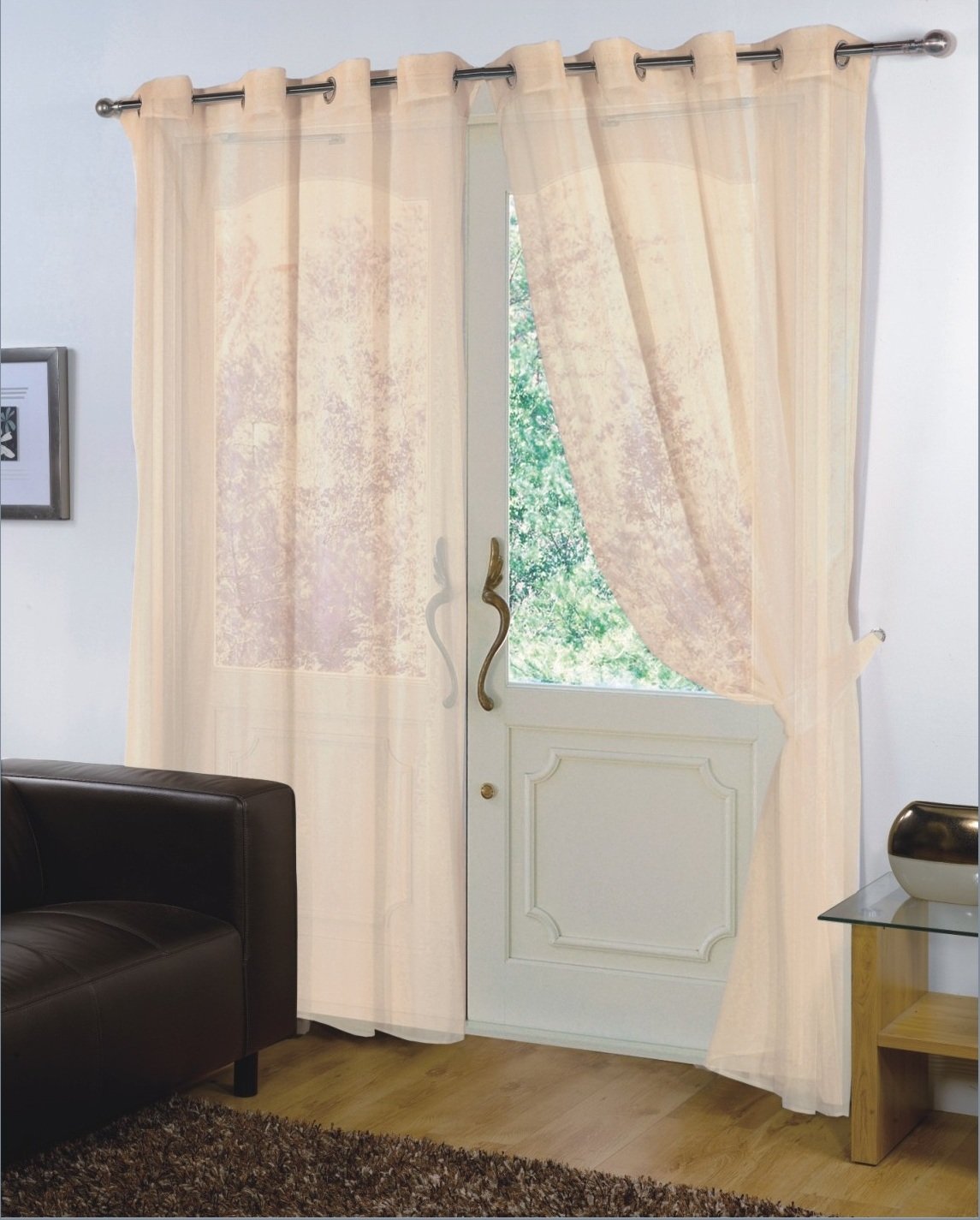 Viceroy Bedding Cream Pair Of Plain Voile Eyelet/Ring Top Curtain Panels + Free Tiebacks Included (59" X 72", )